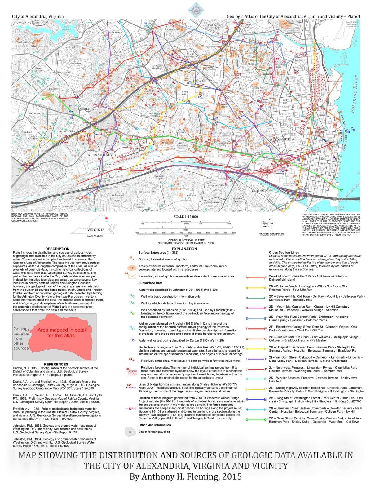 Map : Geologic atlas of the City of Alexandria, Virginia, and vicinity, 2015 Cartography Wall Art :