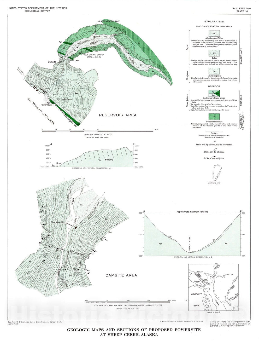 Map : Geologic investigations of proposed powersites at Sheep Creek, Carlson Creek, and Turner Lake, Alaska, 1962 Cartography Wall Art :