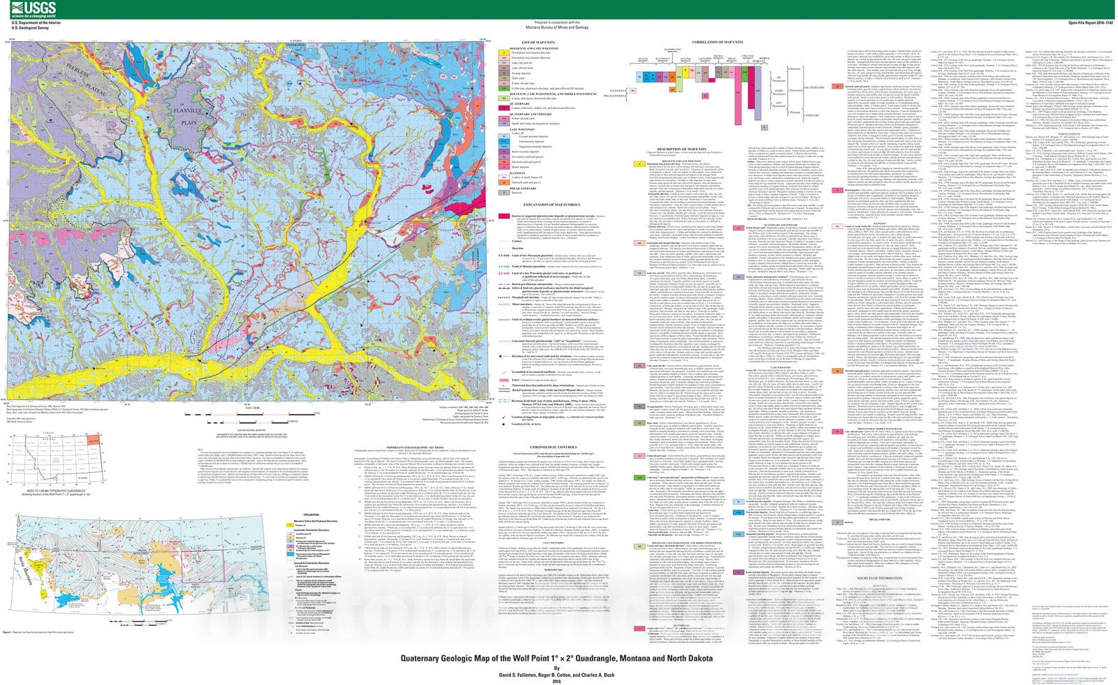 Map : Quaternary geologic map of the Wolf Point 1Ã‚Â° X 2Ã‚Â° quadrangle, Montana and North Dakota, 2016 Cartography Wall Art :