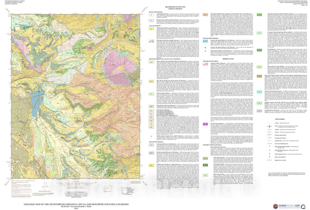 Map : Geologic Map of the Crawford Quadrangle, Delta and Montrose Counties, Colorado, 2015 Cartography Wall Art :