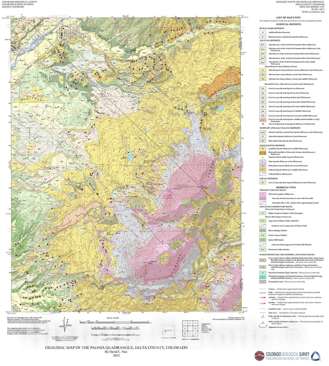 Map : Geologic Map of the Paonia Quadrangle, Delta County, Colorado, 2015 Cartography Wall Art :