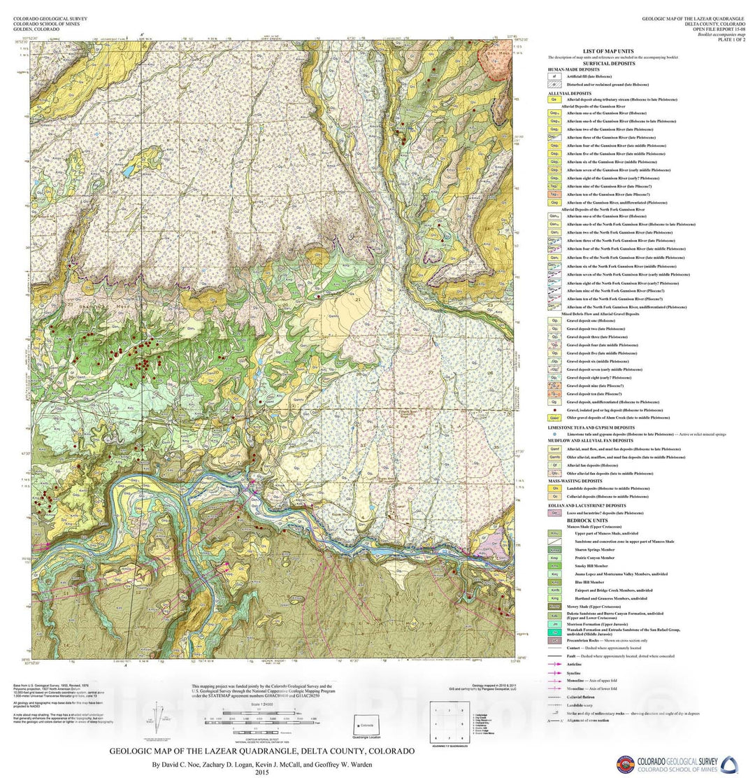 Map : Geologic Map of the Lazear Quadrangle, Delta County, Colorado, 2015 Cartography Wall Art :