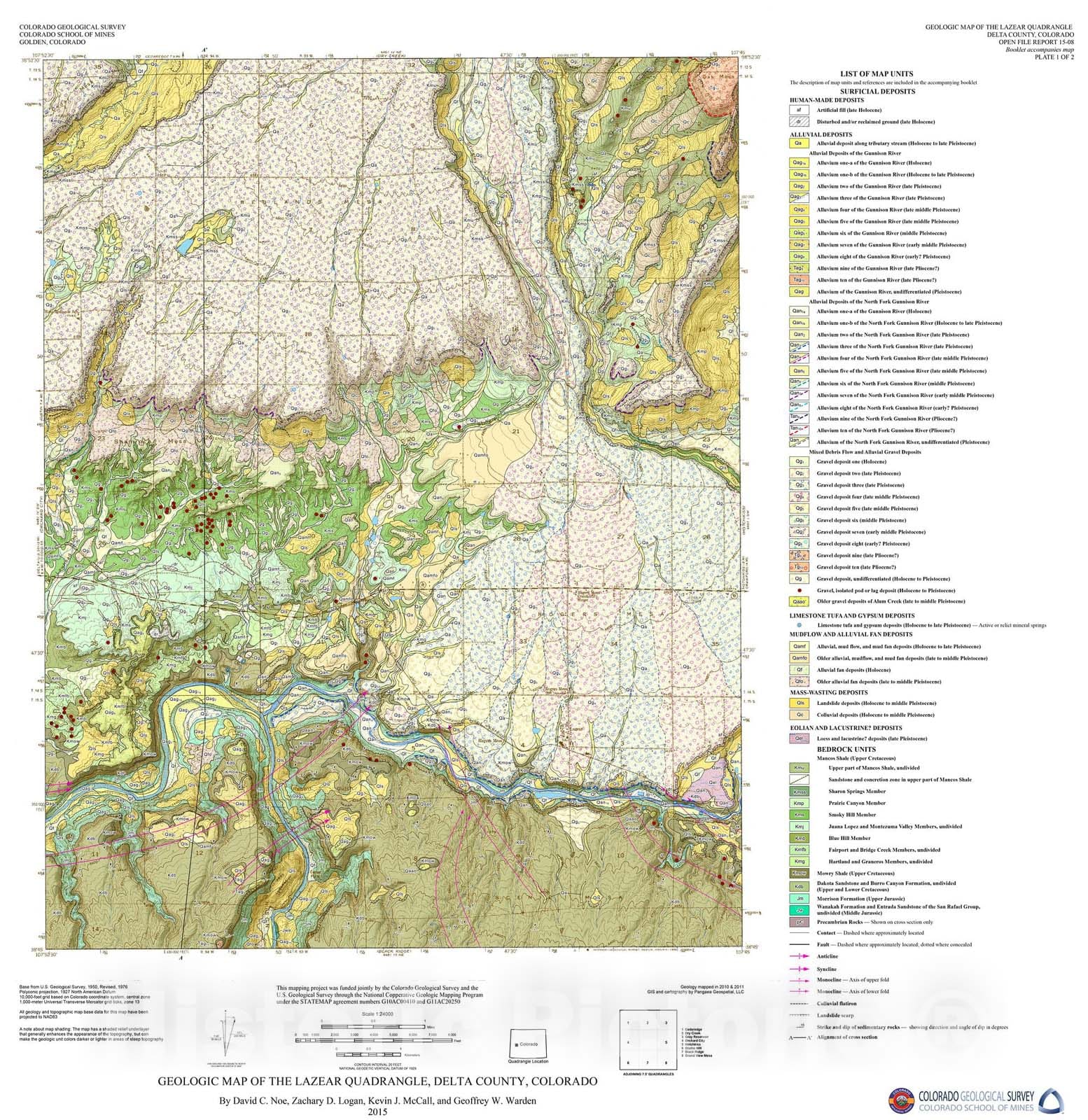 Map : Geologic Map of the Lazear Quadrangle, Delta County, Colorado, 2015 Cartography Wall Art :