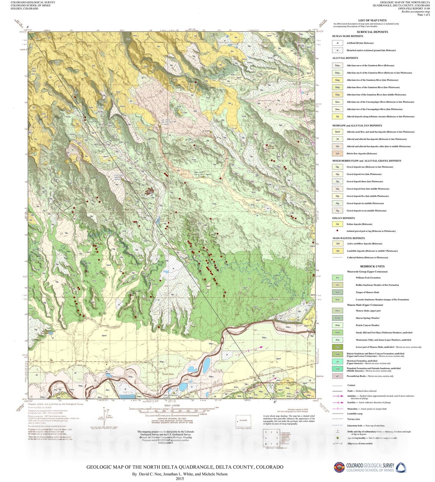 Map : Geologic Map of the North Delta Quadrangle, Delta County, Colorado, 2015 Cartography Wall Art :