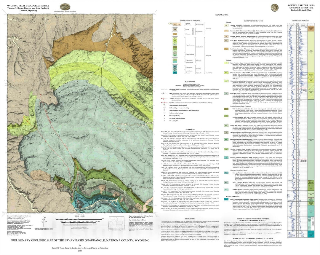 Map : Preliminary geologic map of the Ervay Basin quadrangle, Natrona County, Wyoming, 2016 Cartography Wall Art :