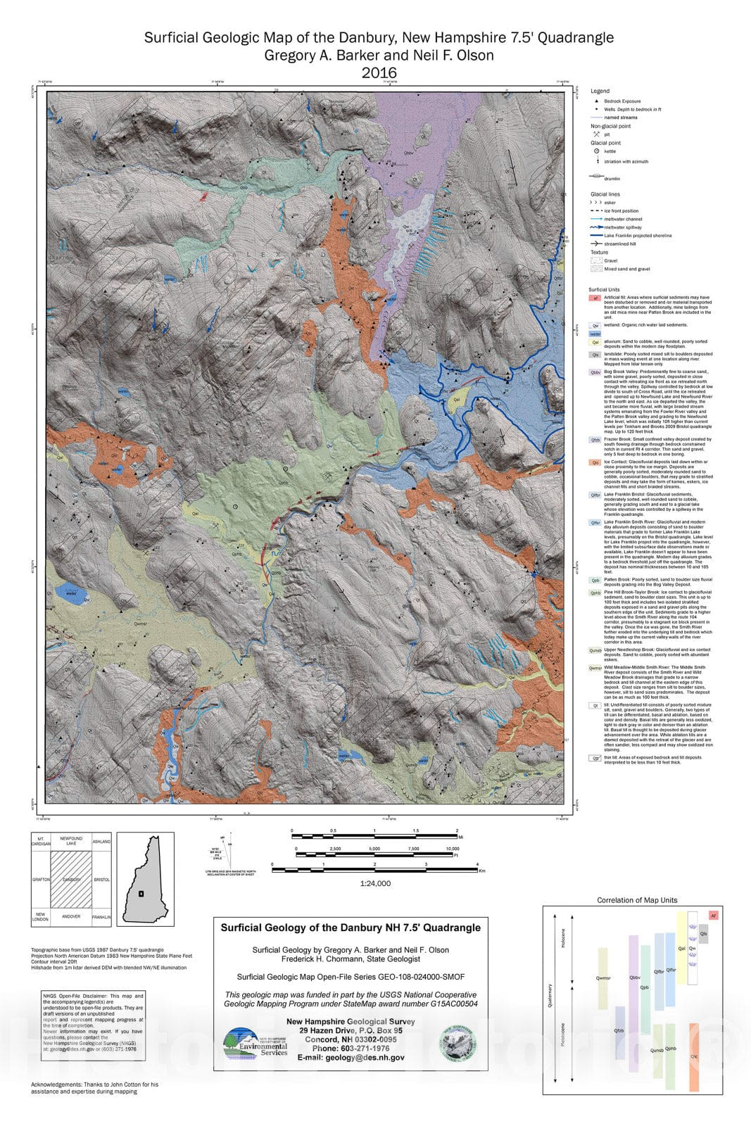 Map : Surficial geologic map of the Danbury, New Hampshire 7.5' quadrangle, 2016 Cartography Wall Art :