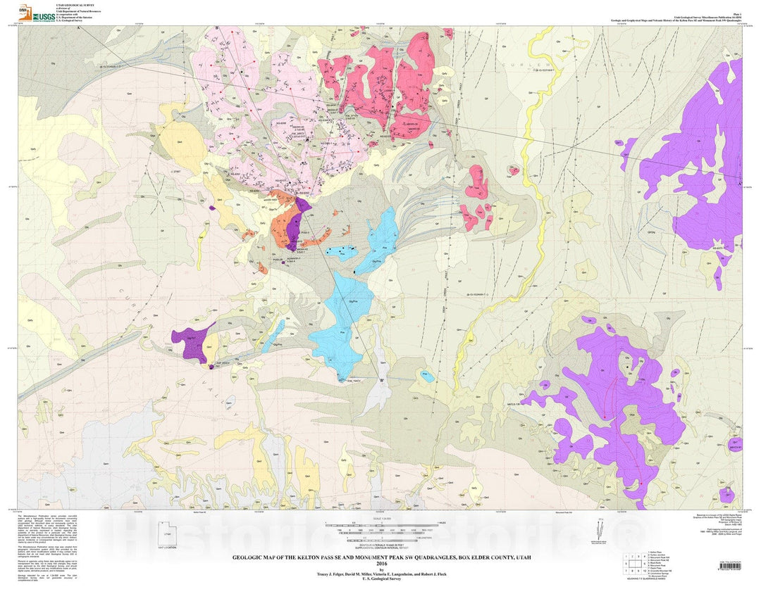 Map : Geologic and geophysical maps and volcanic history of the Kelton Pass SE and Monument Peak SW quadrangles, Box Elder County, Utah, 2016 Cartography Wall Art :