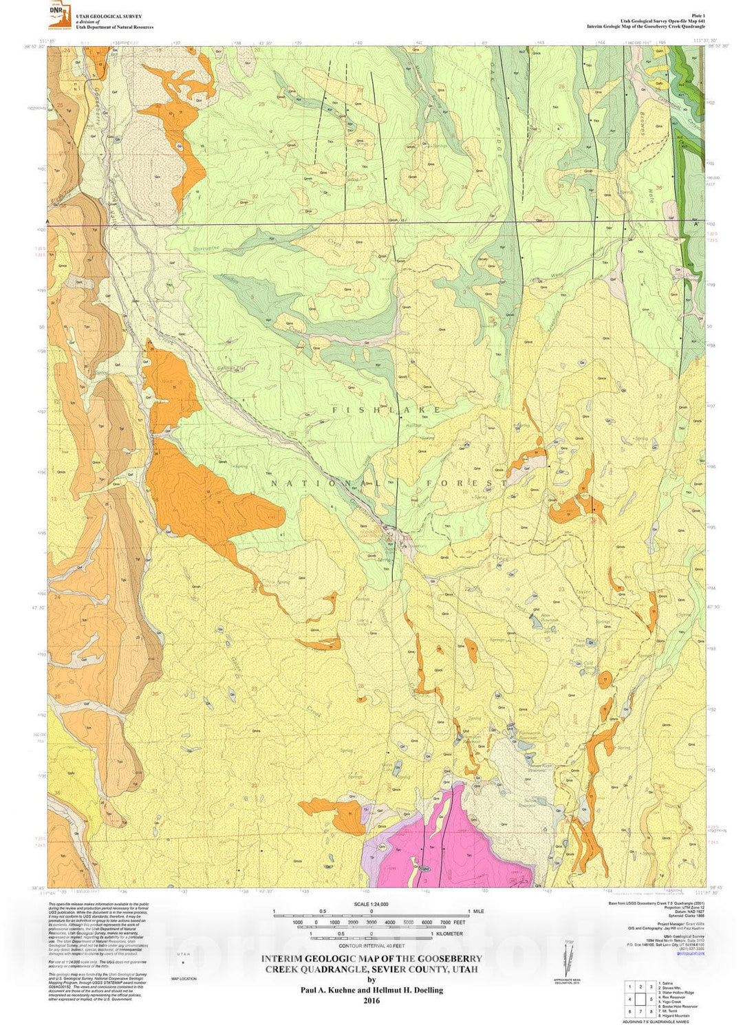 Map : Interim geologic map of the Gooseberry Creek quadrangle, Sevier County, Utah, 2016 Cartography Wall Art :