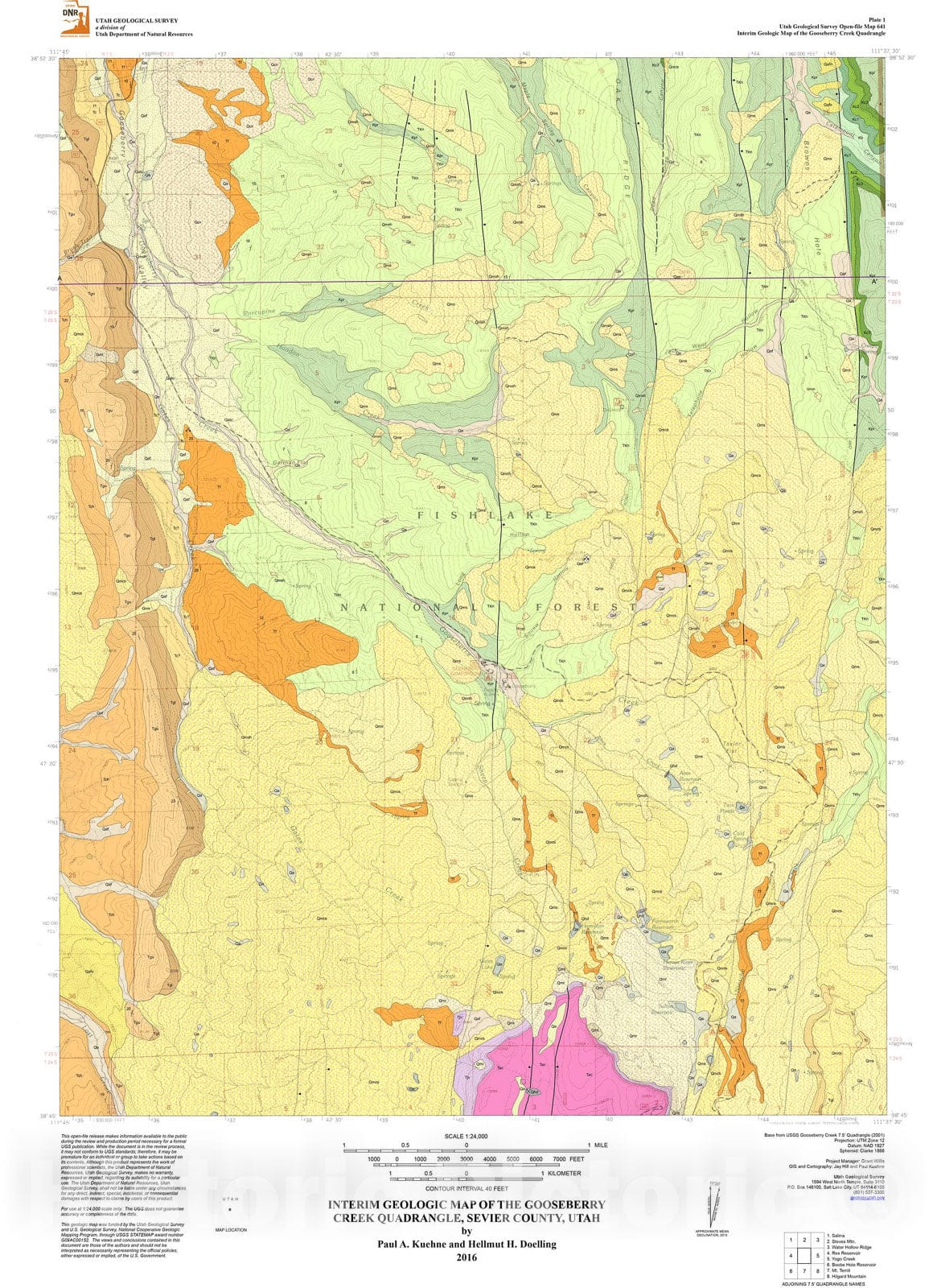 Map : Interim geologic map of the Gooseberry Creek quadrangle, Sevier County, Utah, 2016 Cartography Wall Art :