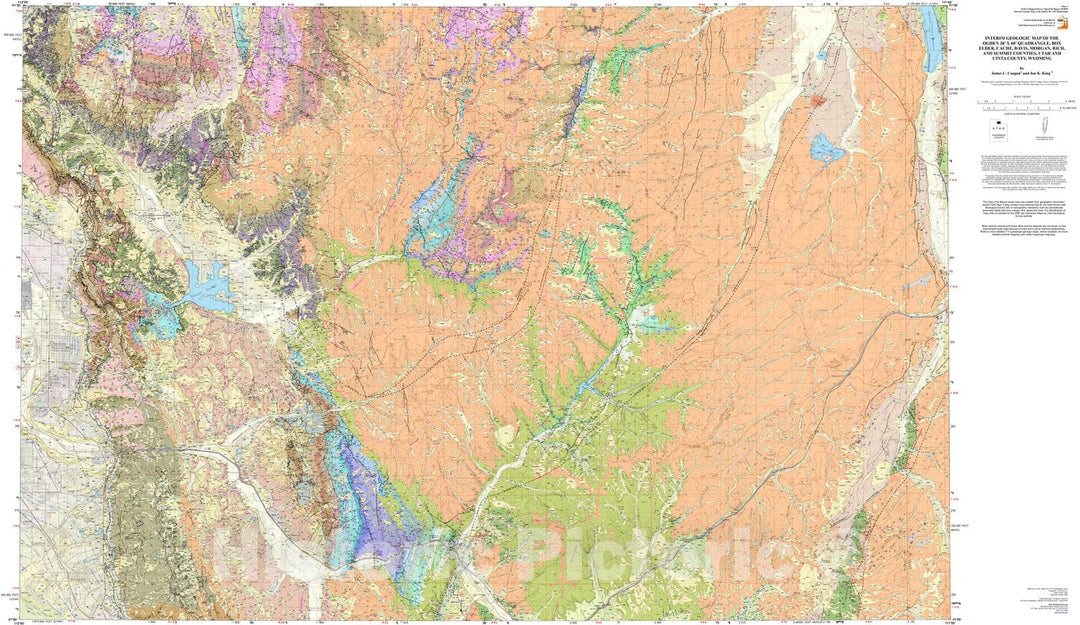 Map : Interim geologic map of the Ogden 30' x 60' quadrangle, Box Elder, Cache, Davis, Morgan, Rich, and Summit Counties, Utah, and Uinta County, Wyoming, 2016 Cartography Wall Art :