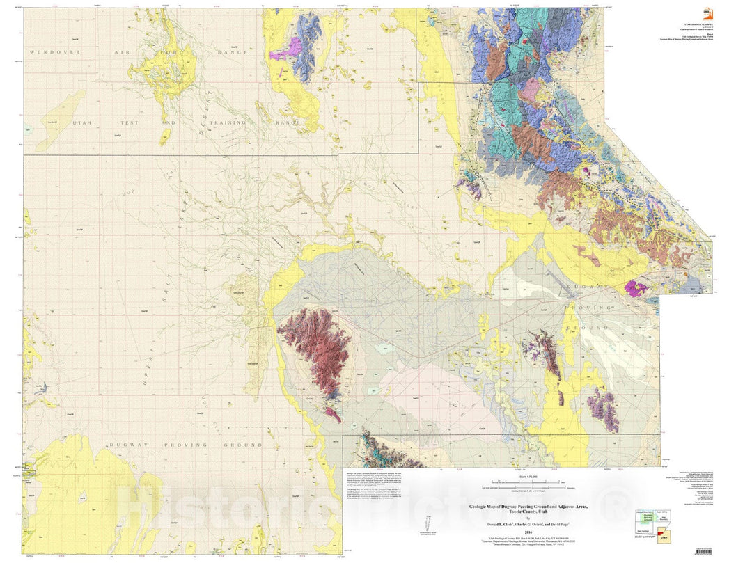 Map : Geologic map of Dugway Proving Ground and adjacent areas, Tooele County, Utah, 2016 Cartography Wall Art :