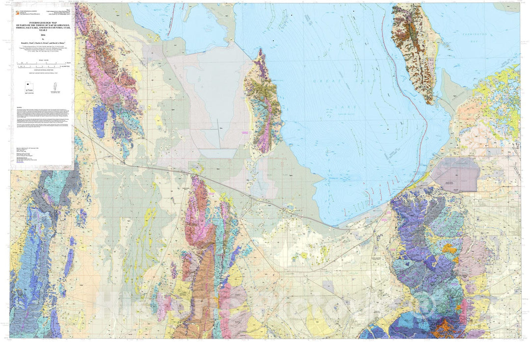 Map : Interim geologic map of parts of the Tooele 30' x 60' quadrangle, Tooele, Salt Lake, and Davis Counties, Utah - year 3, 2016 Cartography Wall Art :