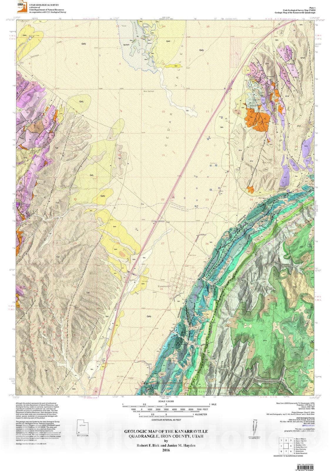 Map : Geologic map of the Kanarraville quadrangle, Iron County, Utah, 2016 Cartography Wall Art :