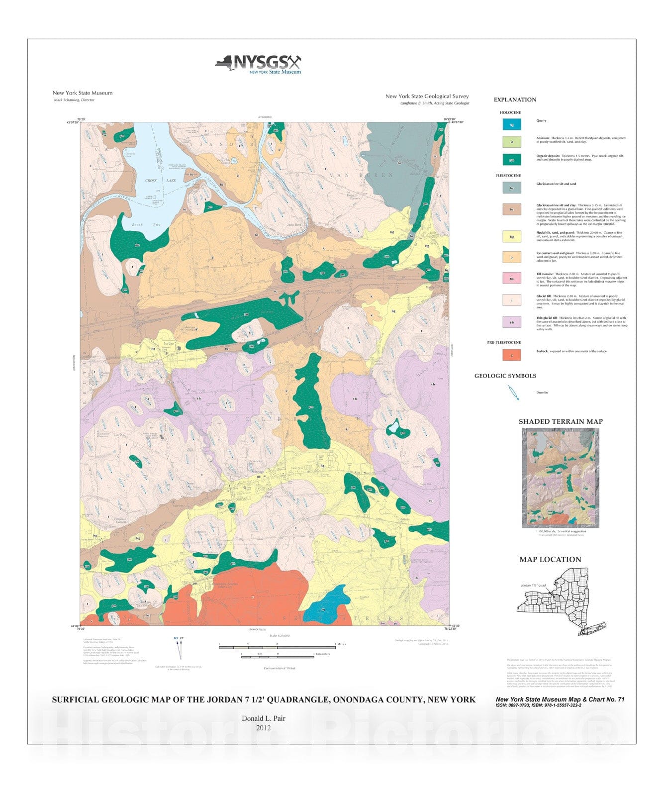 Map : Surficial Geologic Map of the Jordan seven  1/2' Quagrangle, Onondaga County, New York, 2011 Cartography Wall Art :