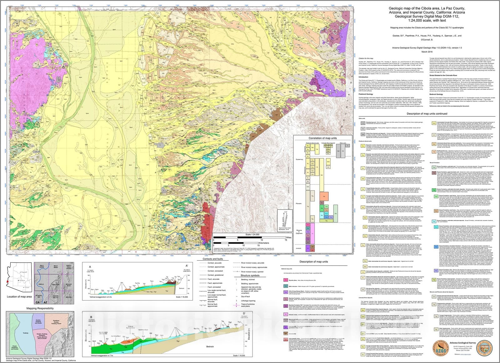 Map : Geologic Map of the Cibola area, La Paz County, Arizona, and Imperial County, California, 2016 Cartography Wall Art :