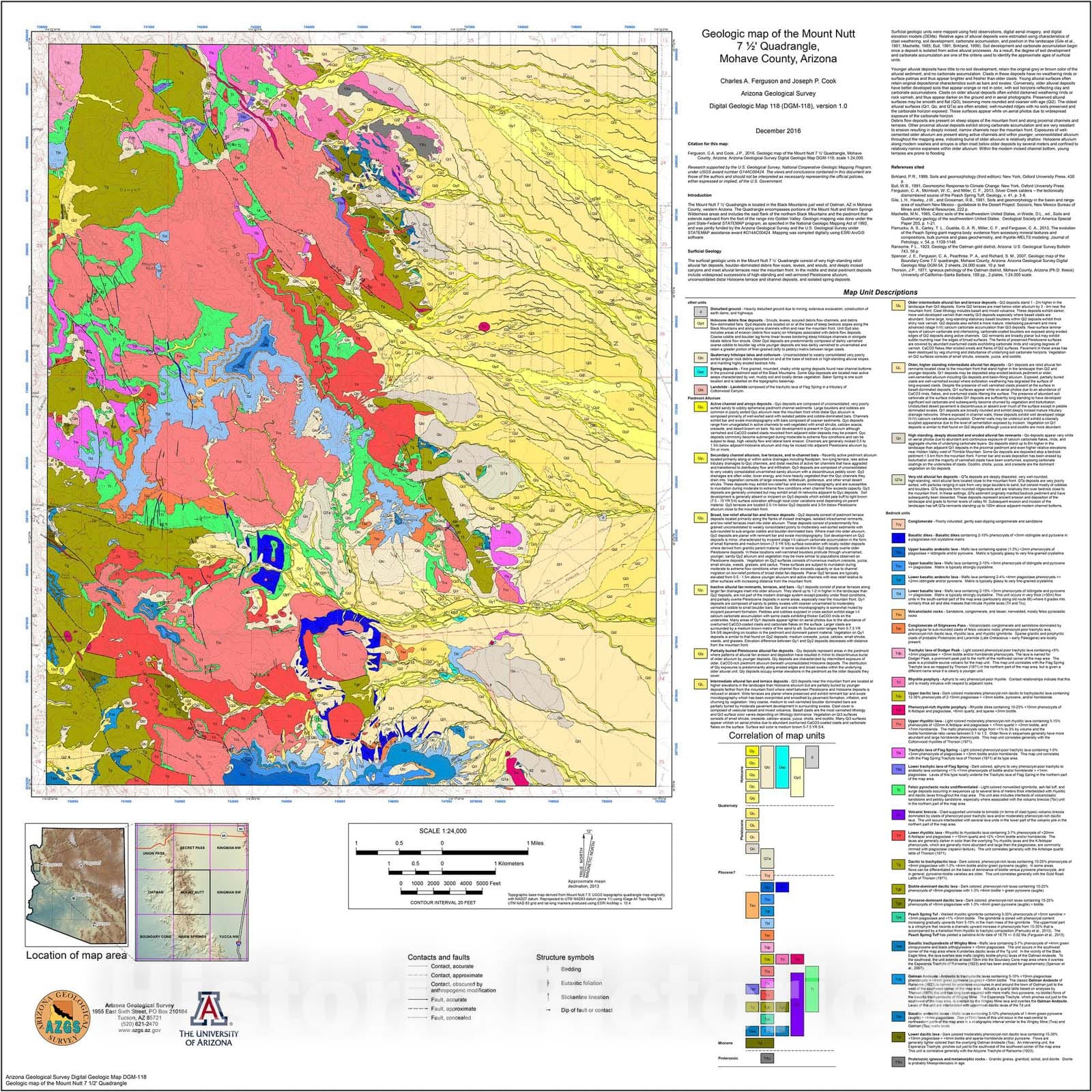 Map : Geologic Map of the Mount Nutt seven 1/2' Quadrangle, Mohave County, Arizona, 2016 Cartography Wall Art :