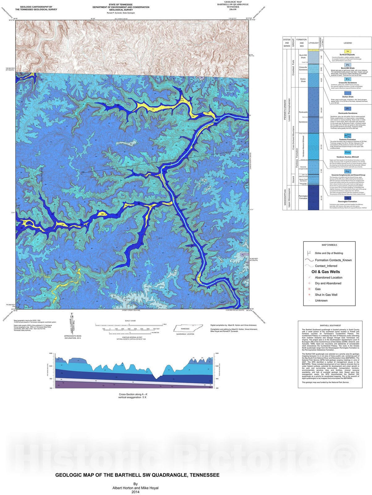 Map : Geologic map of the Barthell SW quadrangle, Tennessee, 2014 Cartography Wall Art :