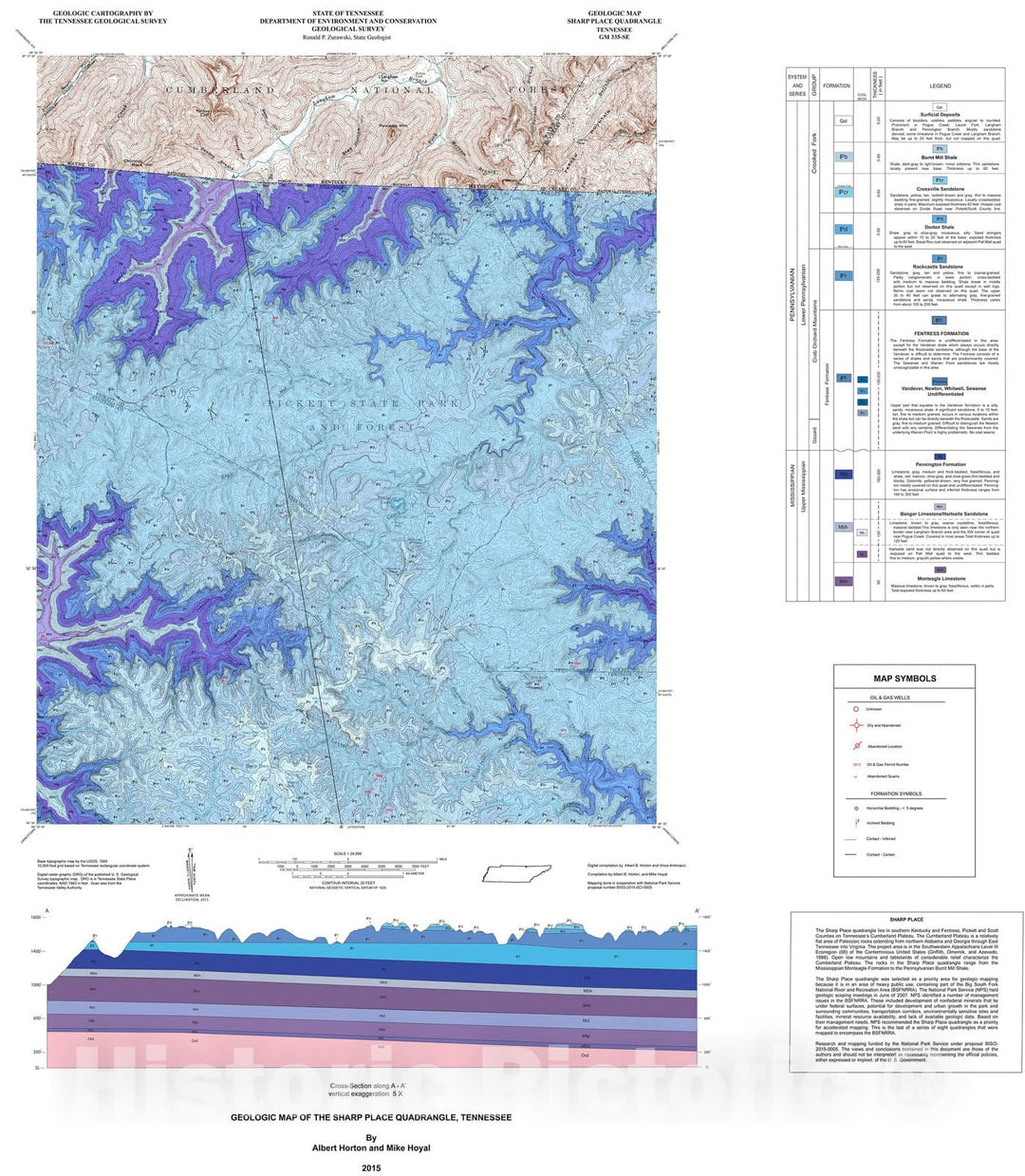 Map : Geologic map of the Sharp Place quadrangle, Tennessee, 2015 Cartography Wall Art :