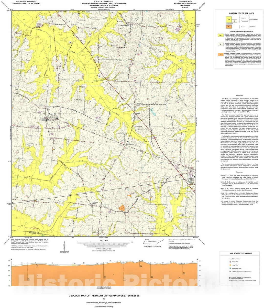 Map : Geologic map of the Maury City quadrangle, Tennessee, 2016 Cartography Wall Art :