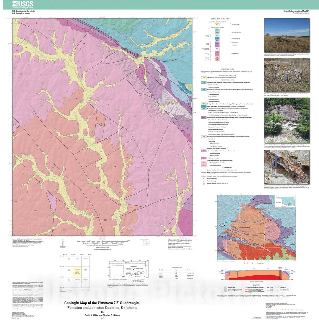 Map : Geologic map of the Fittstown 7.5Ã¢â‚¬Â² quadrangle, Pontotoc and Johnston Counties, Oklahoma, 2017 Cartography Wall Art :