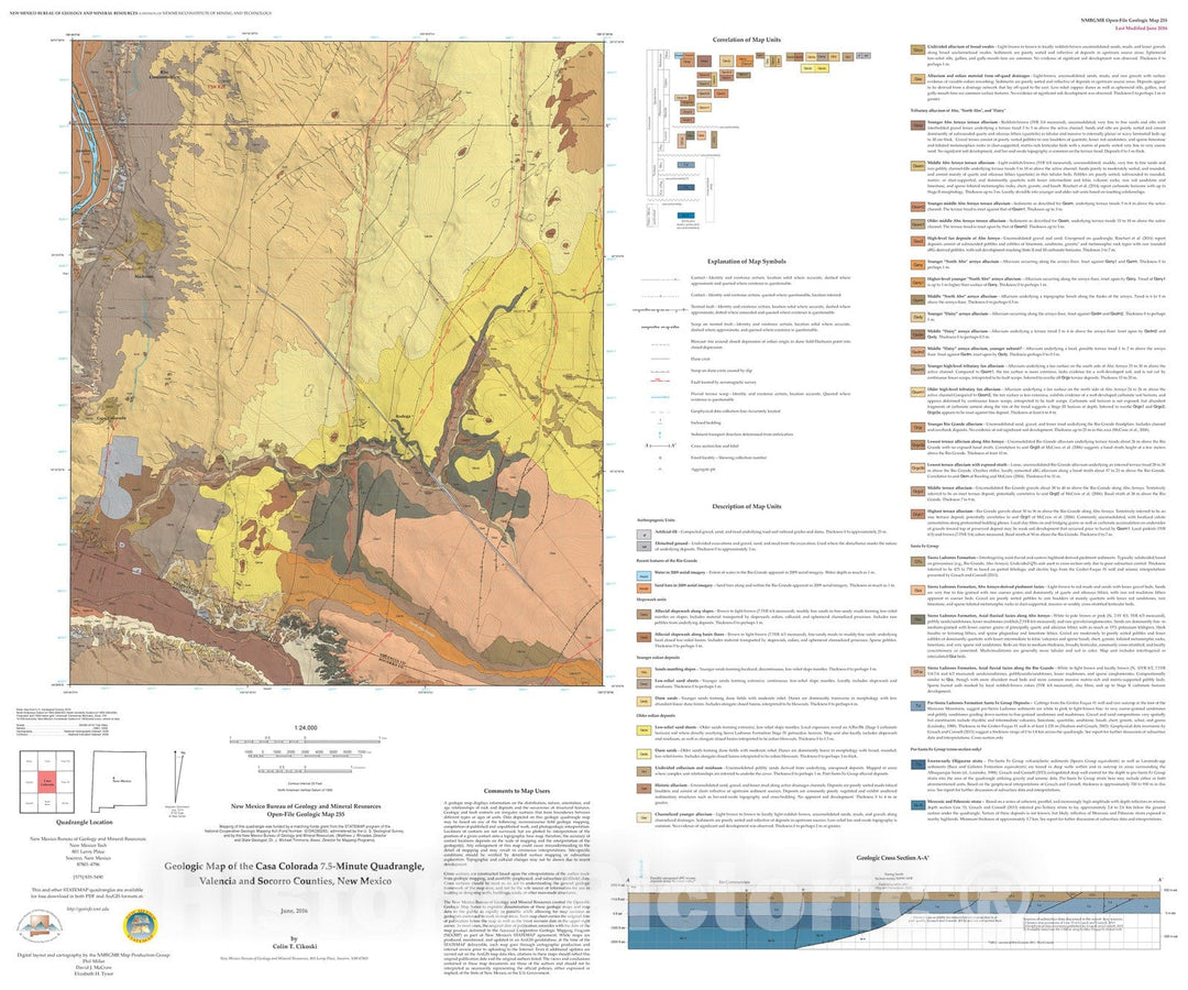 Map : Geologic Map of the Casa Colorada 7.5-Minute Quadrangle, Valencia and Socorro Counties, New Mexico, 2016 Cartography Wall Art :