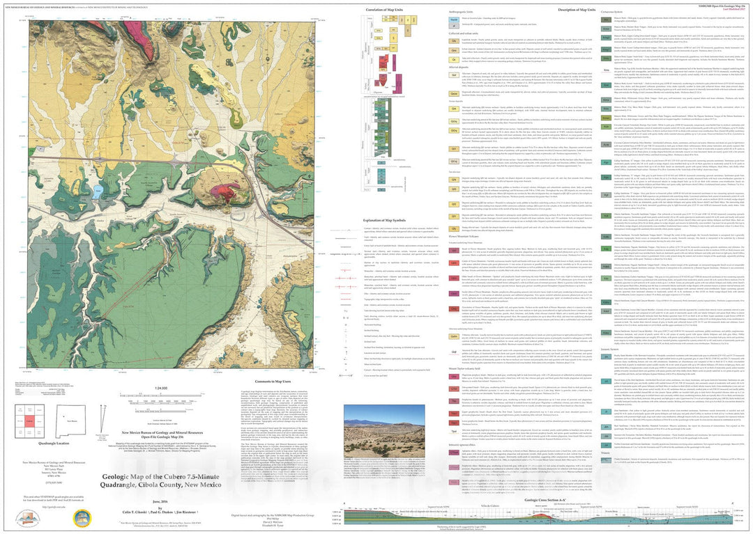 Map : Geologic Map of the Cubero 7.5-Minute Quadrangle, Cibola County, New Mexico, 2016 Cartography Wall Art :