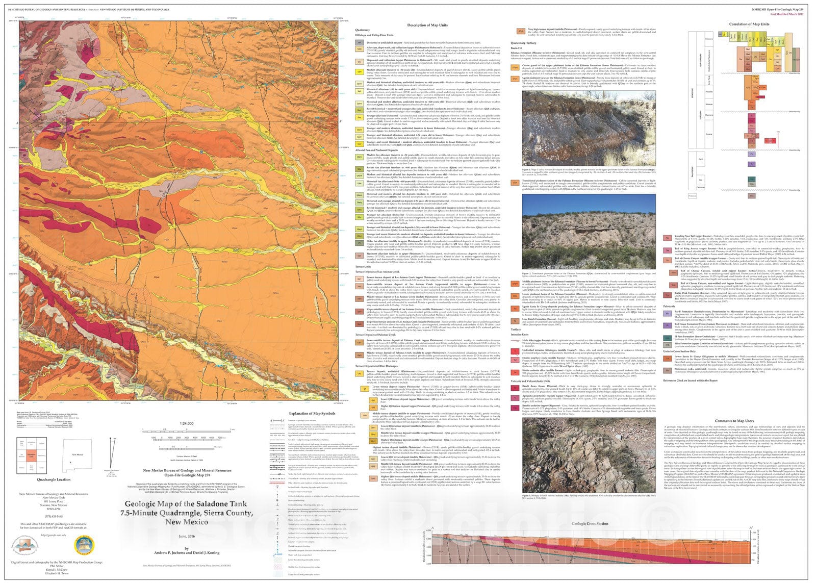 Map : Geologic Map of the Saladone Tank 7.5-Minute Quadrangle, Sierra County, New Mexico, 2016 Cartography Wall Art :