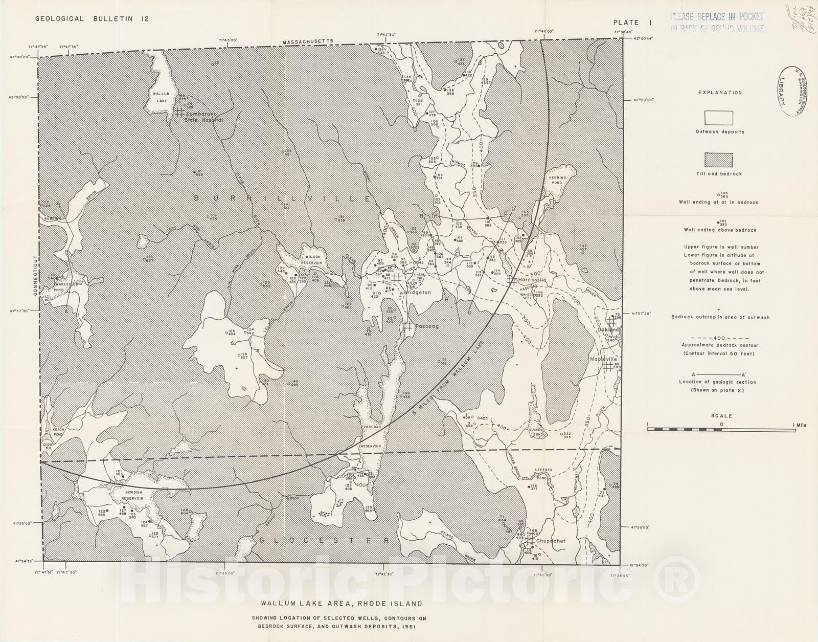 Map : Ground-water resources in the vicinity of Wallum Lake, Rhode Island, 1961 Cartography Wall Art :