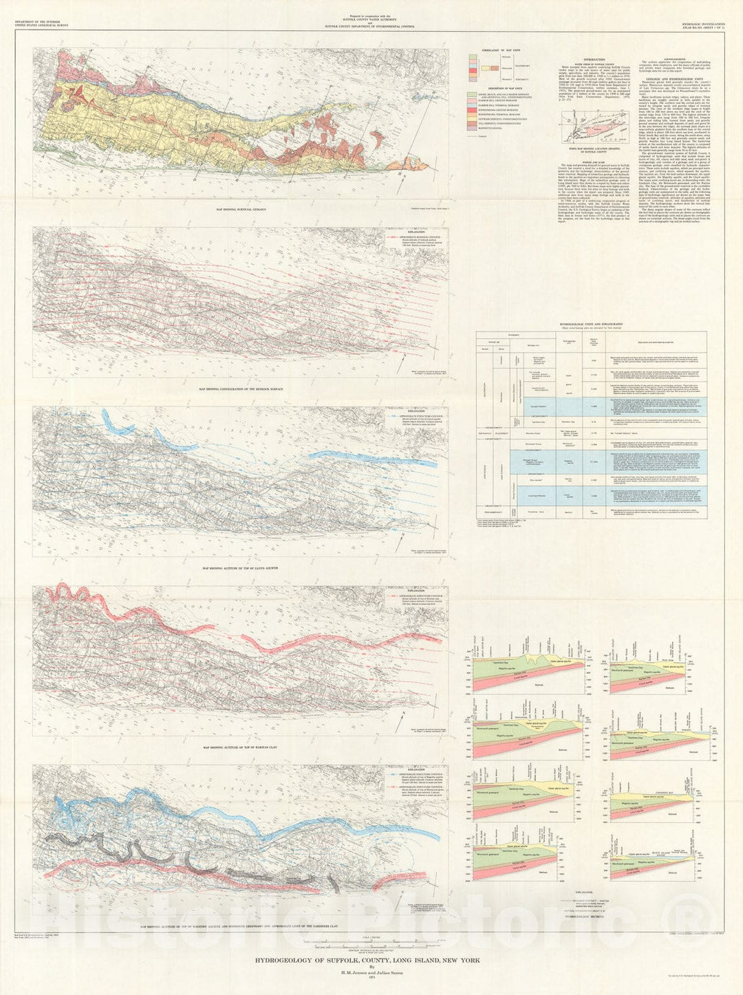 Map : Hydrogeology of Suffolk County, Long Island, New York, 1974 Cartography Wall Art :