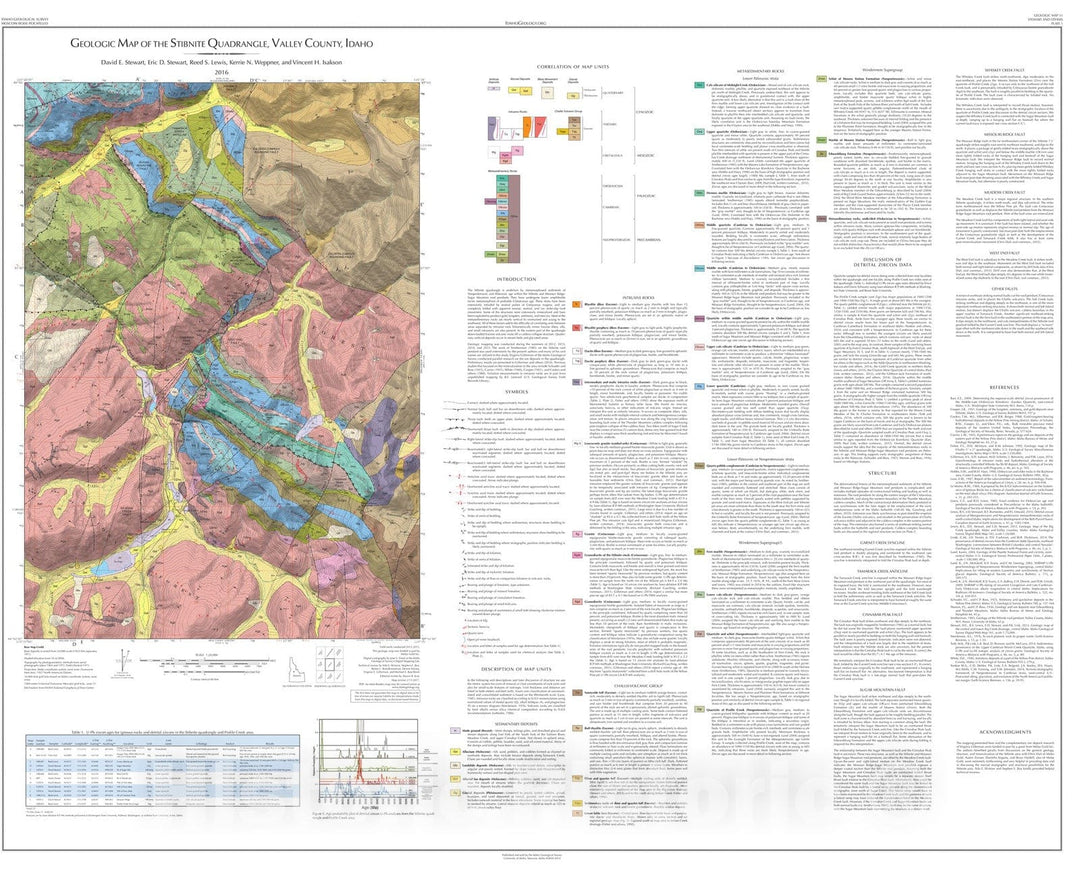 Map : Geologic Map of the Stibnite Quadrangle, Valley County, Idaho, 2016 Cartography Wall Art :