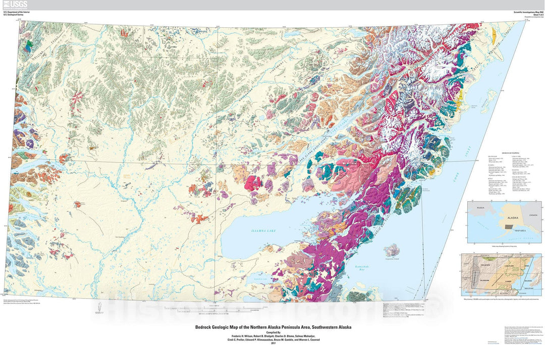 Map : Bedrock geologic map of the northern Alaska Peninsula area, southwestern Alaska, 2017 Cartography Wall Art :