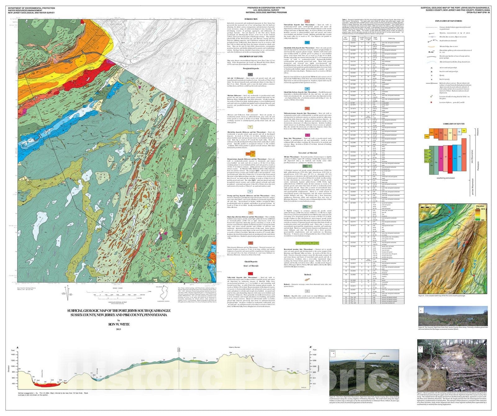 Map : Surficial geologic map of the Port Jervis South quadrangle, Sussex County, New Jersey, and Pike County, Pennsylvania, 2013 Cartography Wall Art :