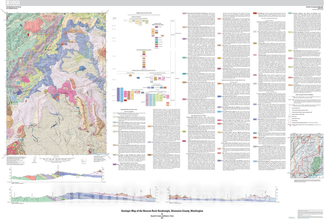 Map : Geologic map of the Beacon Rock quadrangle, Skamania County, Washington, 2017 Cartography Wall Art :