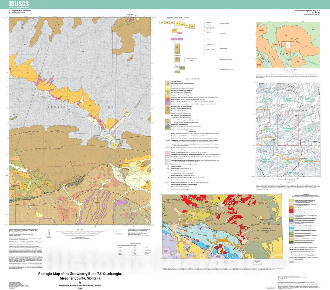 Map : Geologic map of the Strawberry Butte 7.5Ã¢â‚¬â„¢ quadrangle, Meagher County, Montana, 2017 Cartography Wall Art :