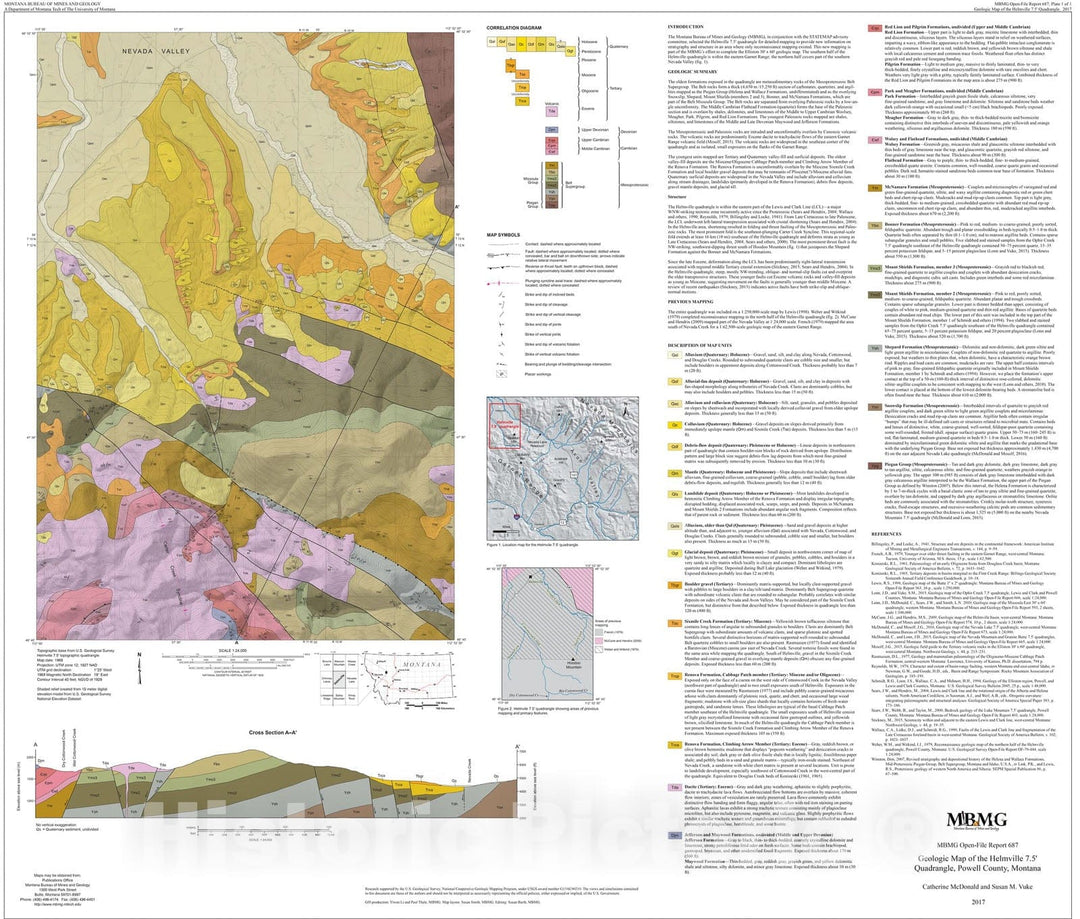 Map : Geologic map of the Helmville 7.5' quadrangle, Powell county, Montana, 2017 Cartography Wall Art :