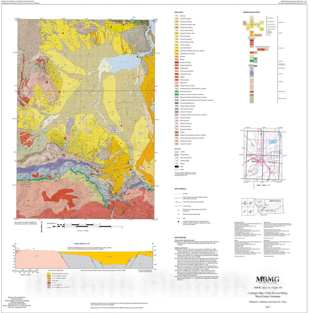 Map : Geologic map of the Helena Valley, west-central Montana, 2017 Cartography Wall Art :