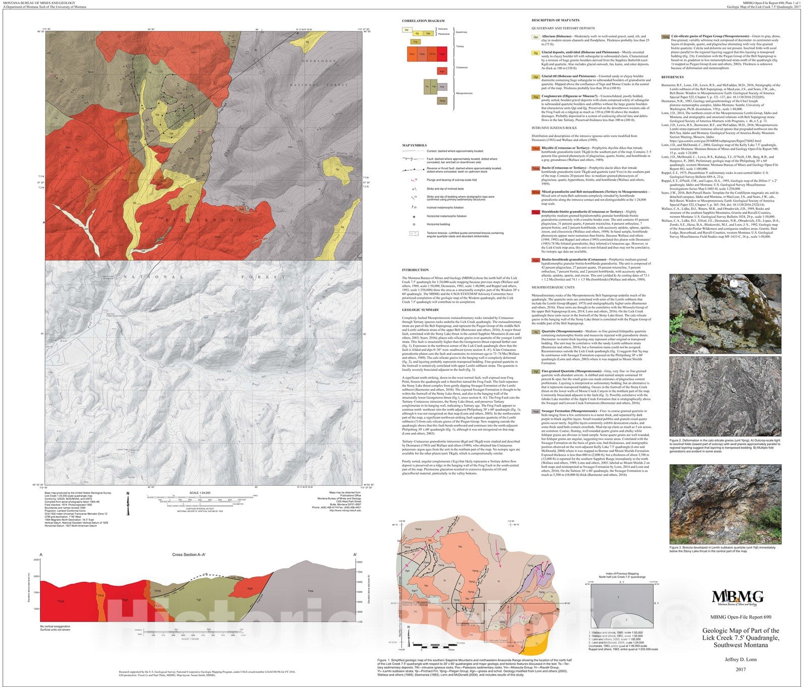 Map : Geologic map of part of the Lick Creek 7.5' quadrangle, southwest Montana, 2017 Cartography Wall Art :