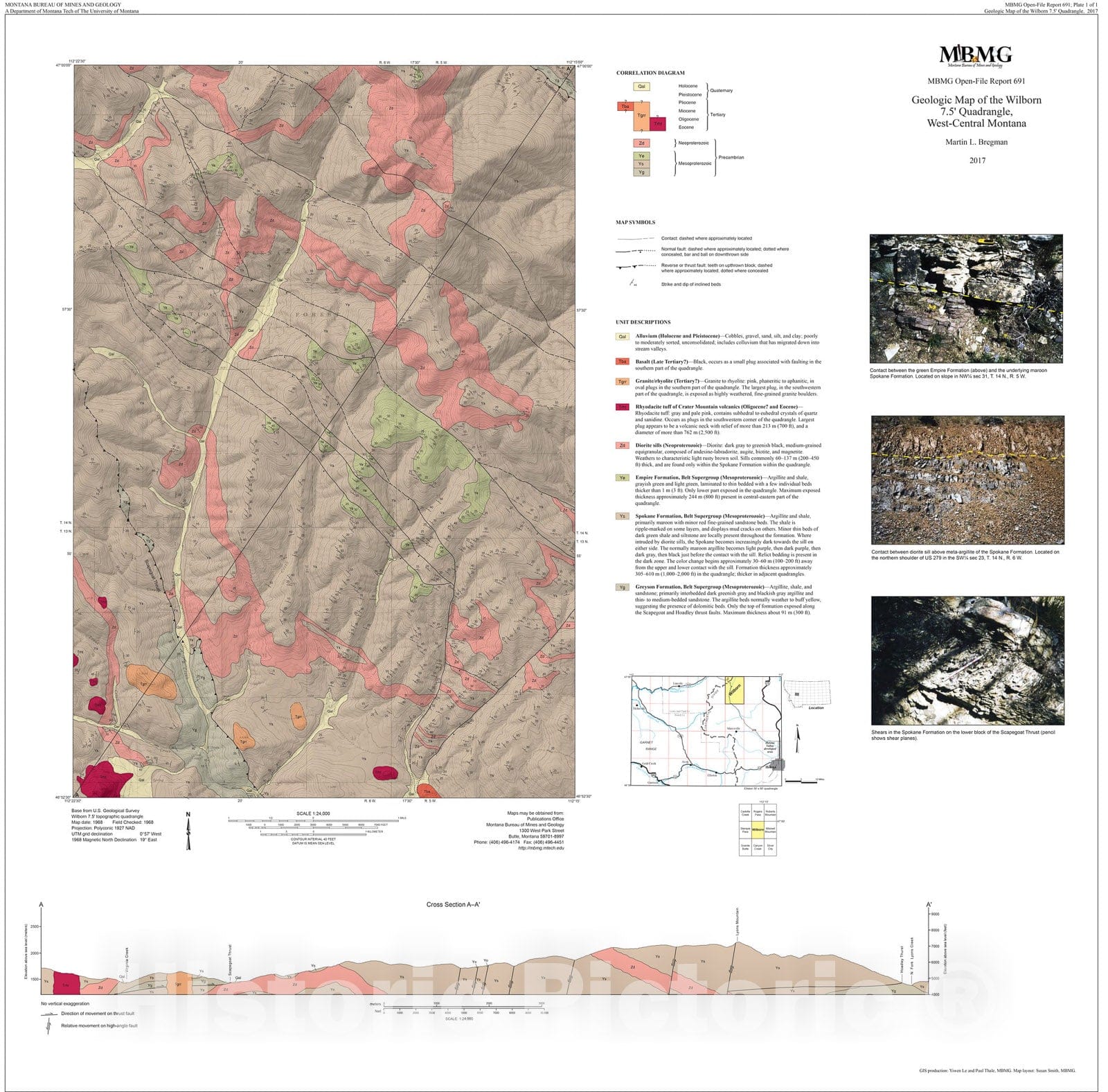 Map : Geologic map of the Wilborn 7.5' quadrangle, west-central Montana, 2017 Cartography Wall Art :