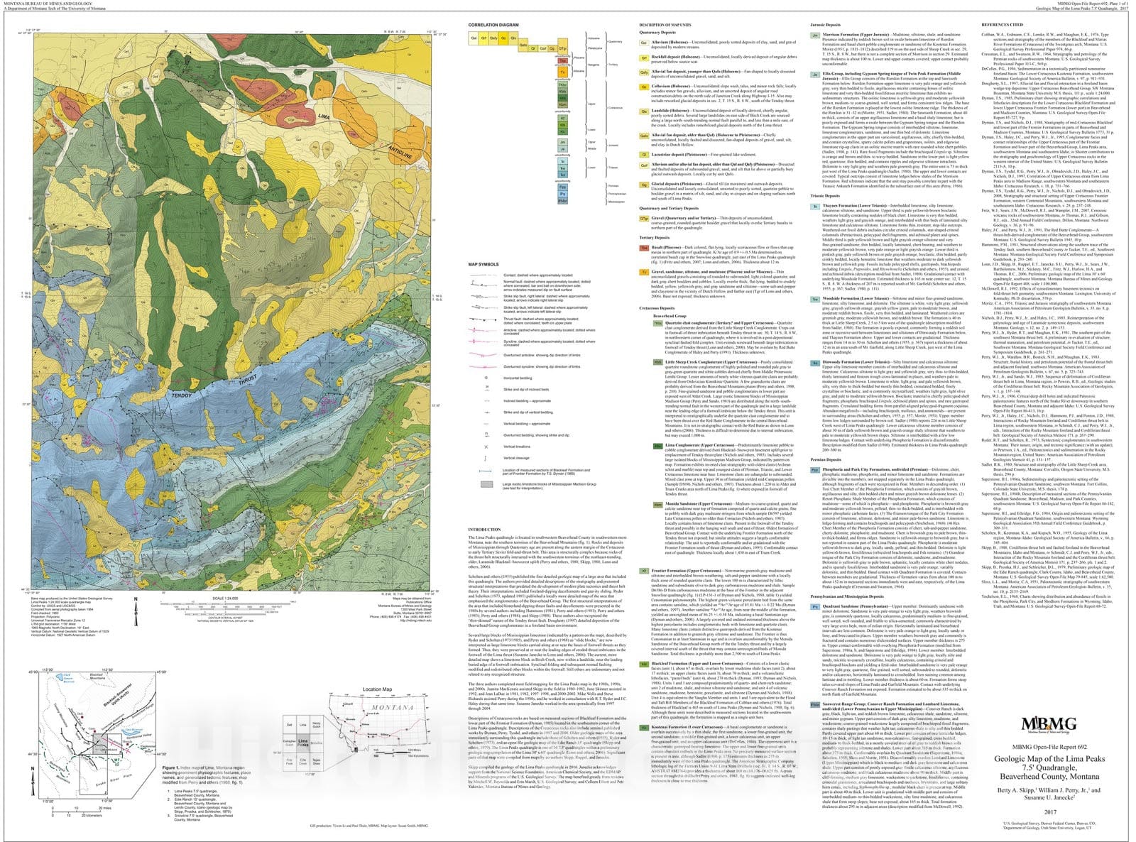 Map : Geologic map of the Lima Peaks 7.5' quadrangle, Beaverhead county, Montana, 2017 Cartography Wall Art :