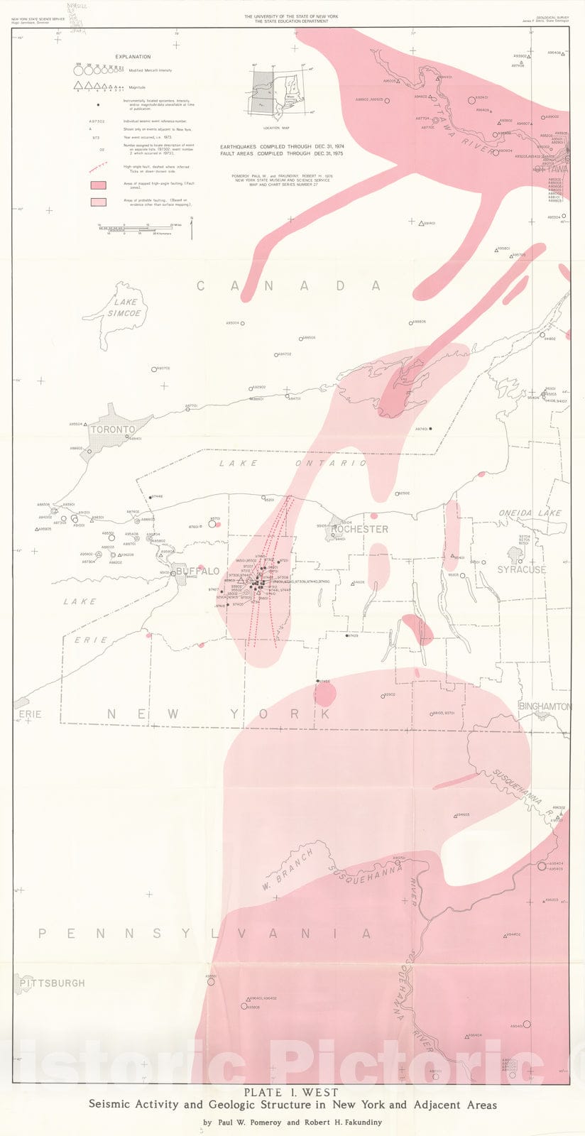 Map : Seismic activity and geologic structure in New York and adjacent areas, 1976 Cartography Wall Art :