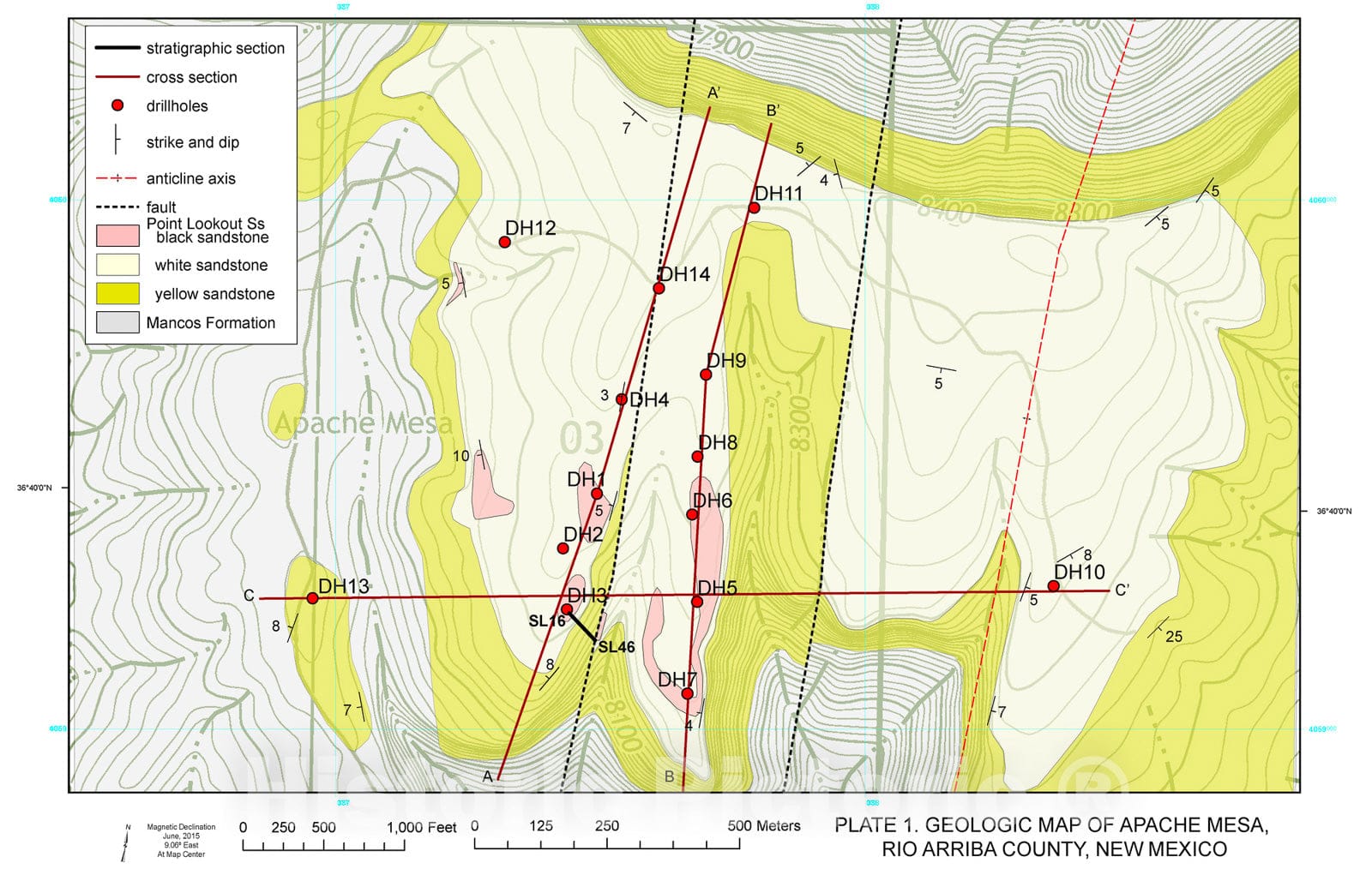 Map : Geologic map of Apache Mesa, Rio Arriba County, New Mexico, 2016 Cartography Wall Art :