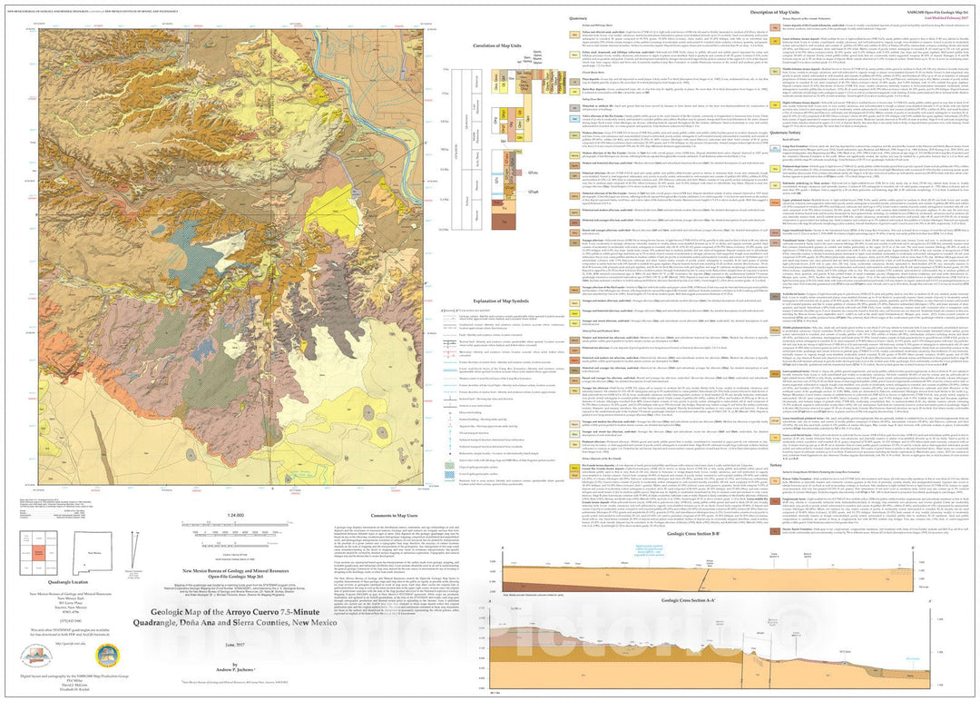 Map : Geologic Map of the Arroyo Cuervo 7.5-Minute Quadrangle, Dona Ana and Sierra Counties, New Mexico, 2017 Cartography Wall Art :