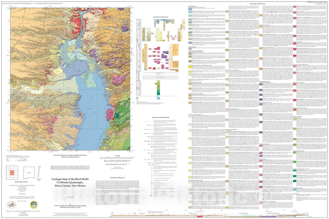 Map : Geologic Map of the Black Bluffs 7.5-Minute Quadrangle, Sierra County, New Mexico, 2017 Cartography Wall Art :