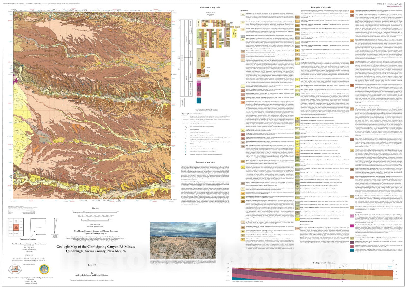 Map : Geologic Map of the Clark Spring Canyon 7.5-Minute Quadrangle, Sierra County, New Mexico, 2017 Cartography Wall Art :