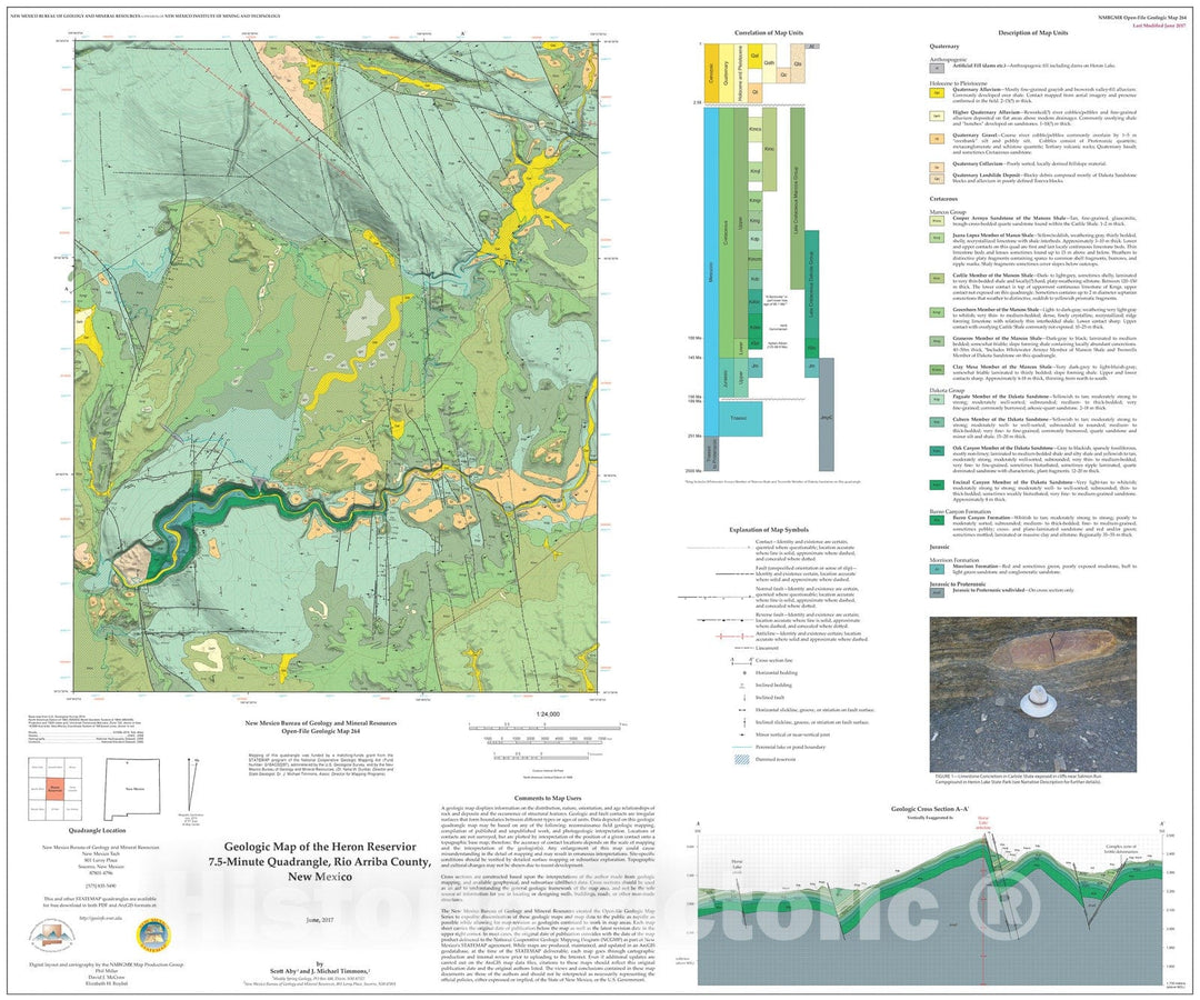 Map : Geologic Map of the Heron Reservoir 7.5-Minute Quadrangle, Rio Arriba County, New Mexico, 2017 Cartography Wall Art :