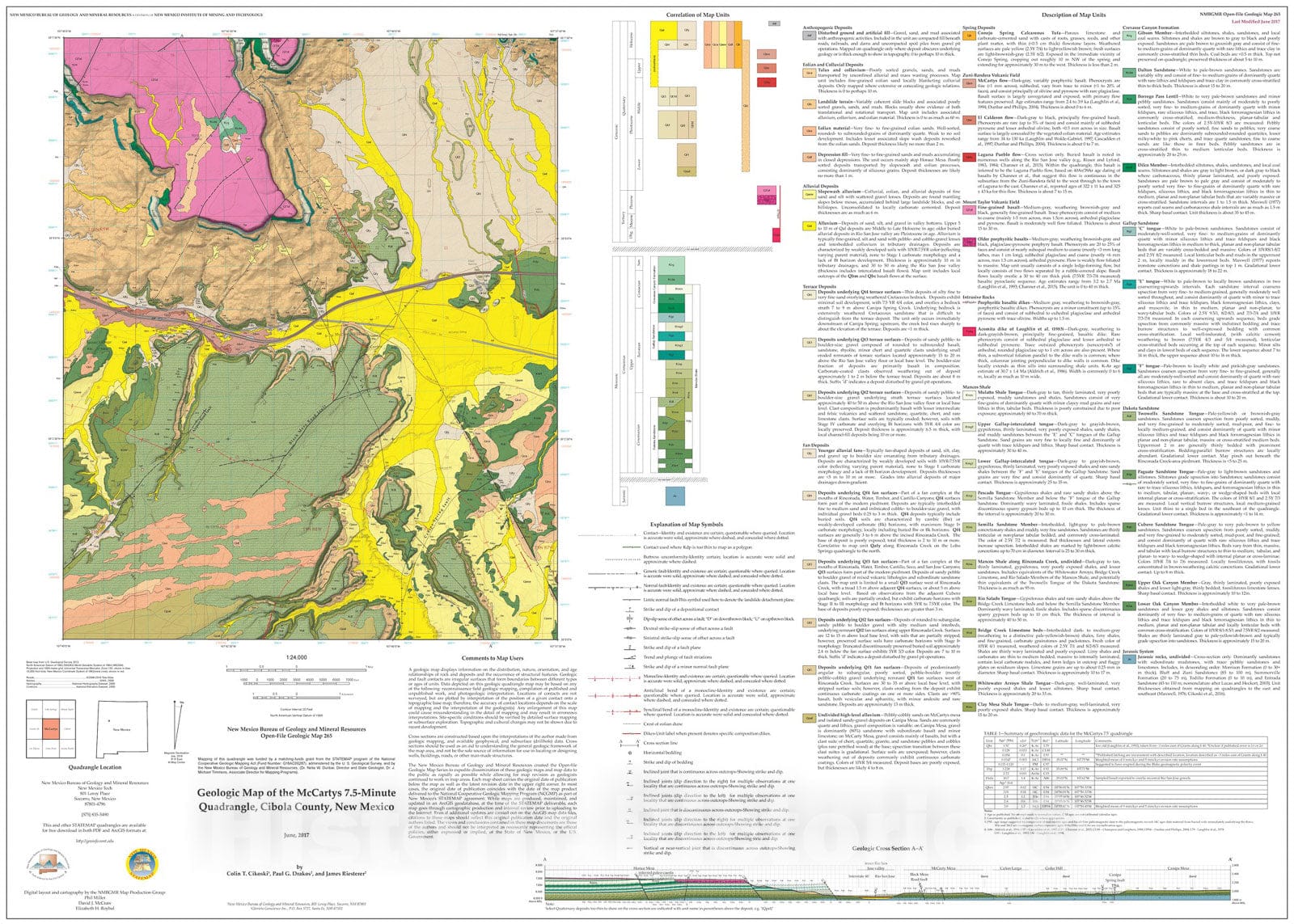 Map : Geologic Map of the McCartys 7.5-Minute Quadrangle, Cibola County, New Mexico, 2017 Cartography Wall Art :