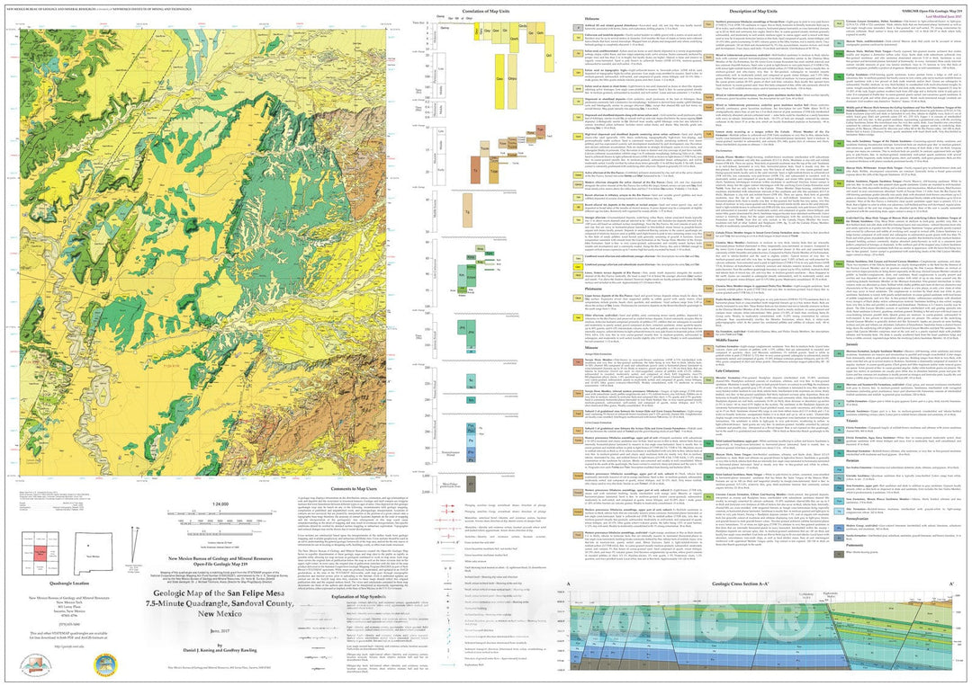 Map : Geologic Map of the San Felipe Mesa 7.5-Minute Quadrangle, Sandoval County, New Mexico, 2017 Cartography Wall Art :