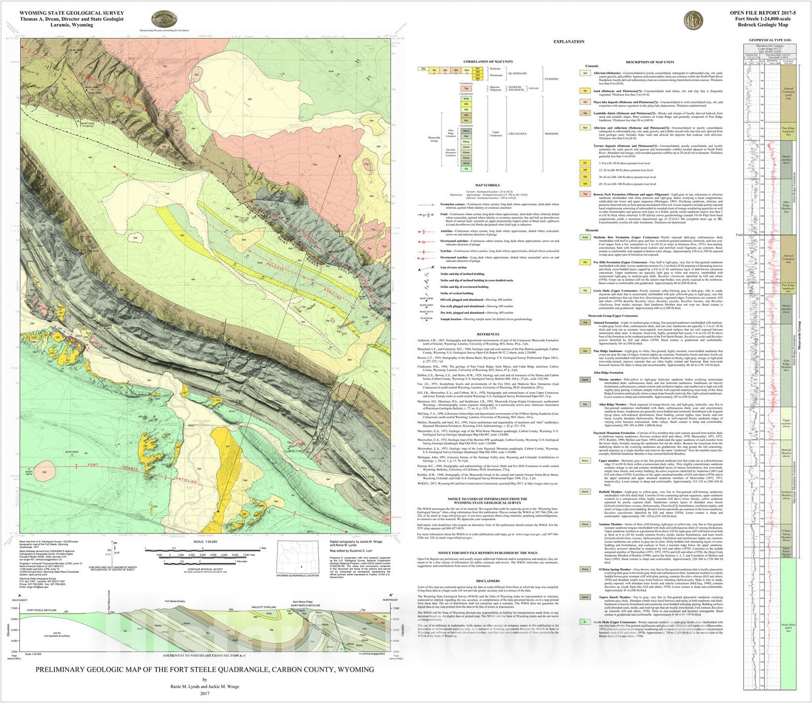 Map : Preliminary geologic map of the Fort Steele quadrangle, Carbon County, Wyoming, 2017 Cartography Wall Art :