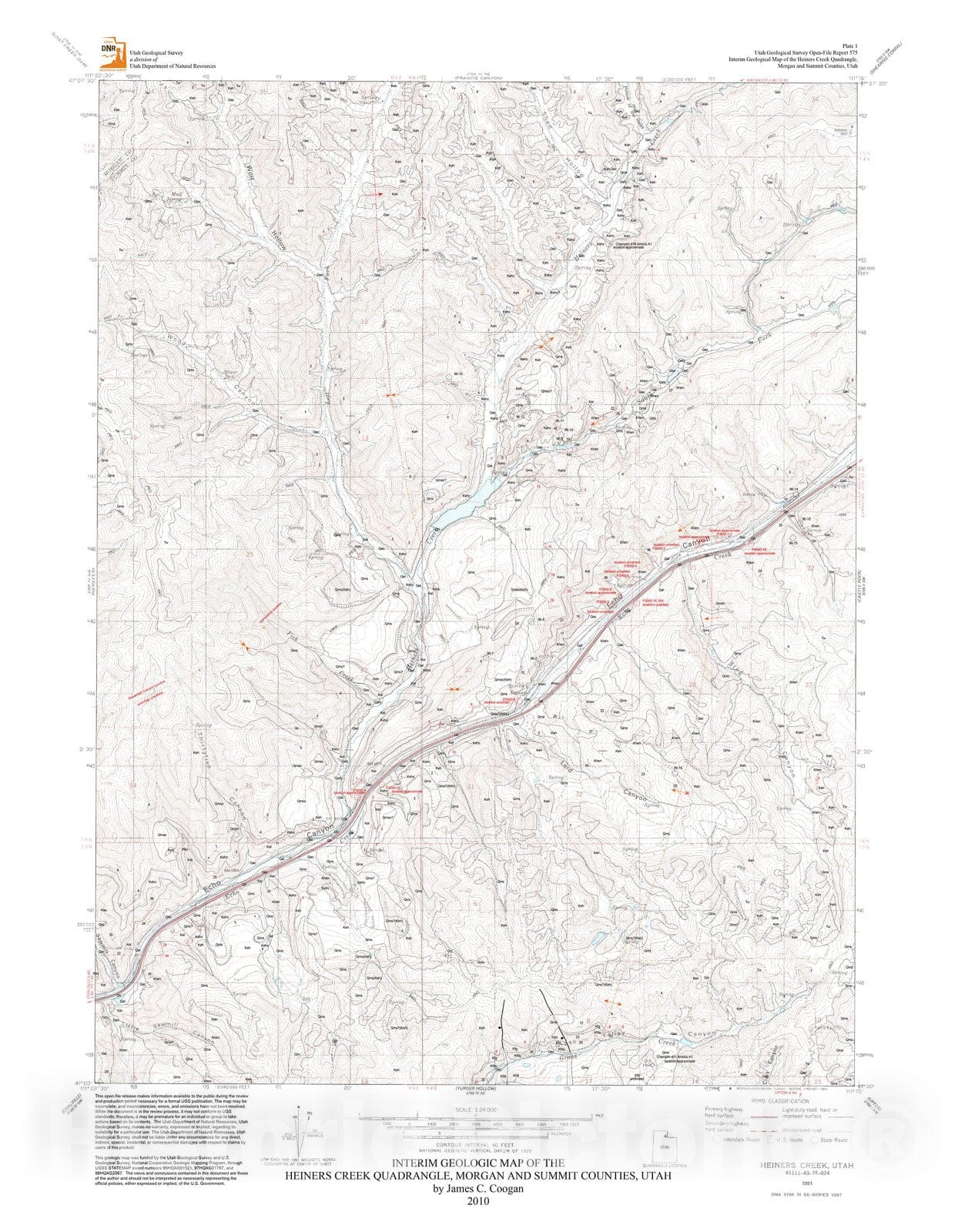 Map : Interim geologic map of the Heiners Creek quadrangle, Morgan and Summit Counties, Utah, 2010 Cartography Wall Art :