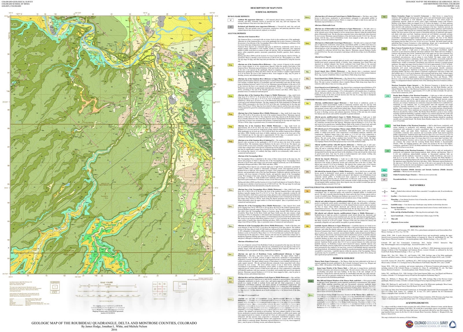 Map : Geologic Map of the Roubideau Quadrangle, Delta and Montrose Counties, Colorado, 2016 Cartography Wall Art :